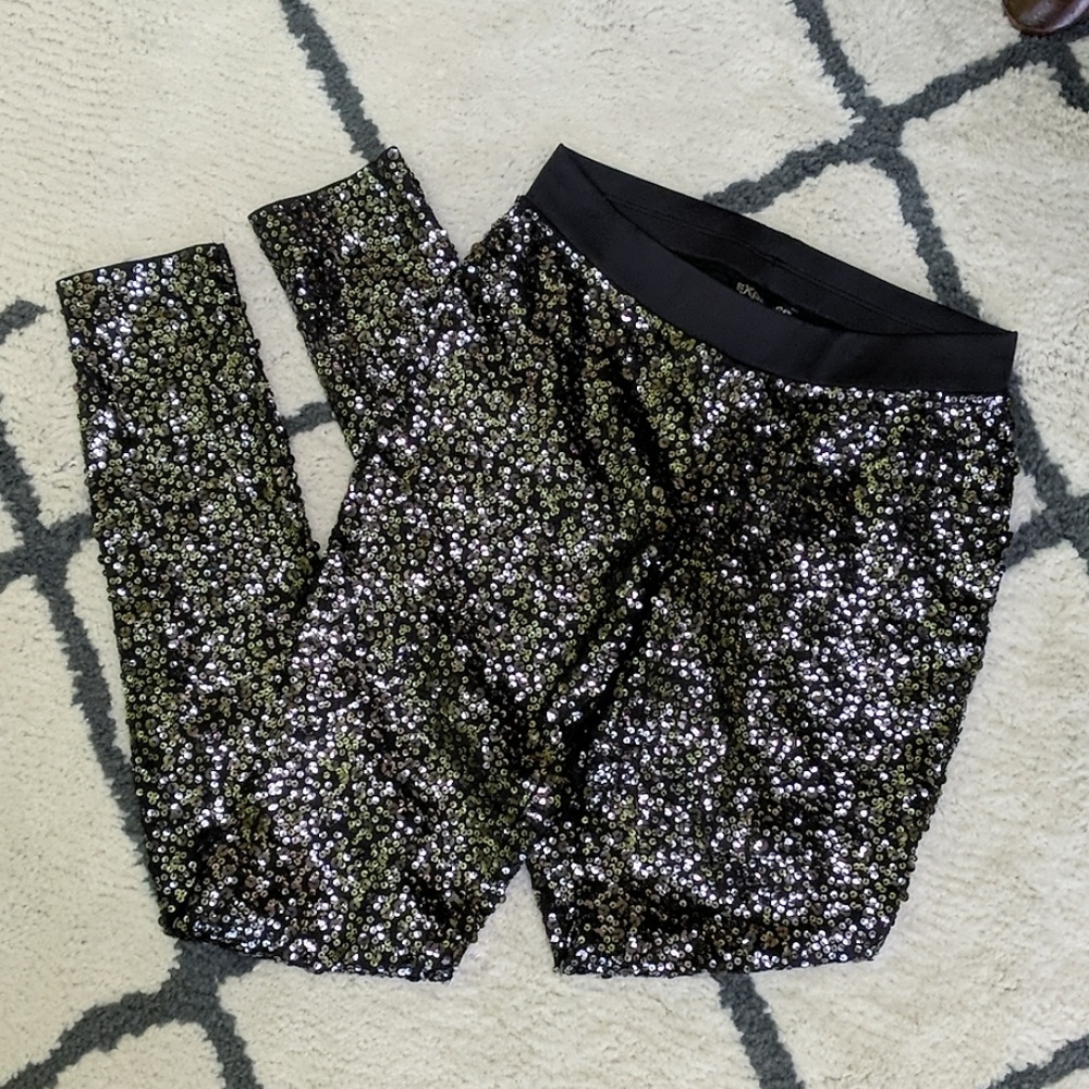 Express Disco Sequin Leggings Black Silver